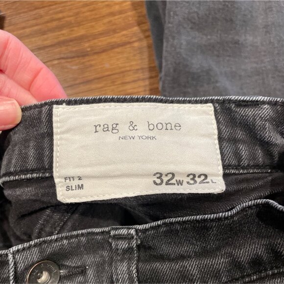 Rag & Bone Men's 32x32 (31x31 actual) Fit 2 Slim Jean Faded Black Skinny Stretch - Picture 3 of 12